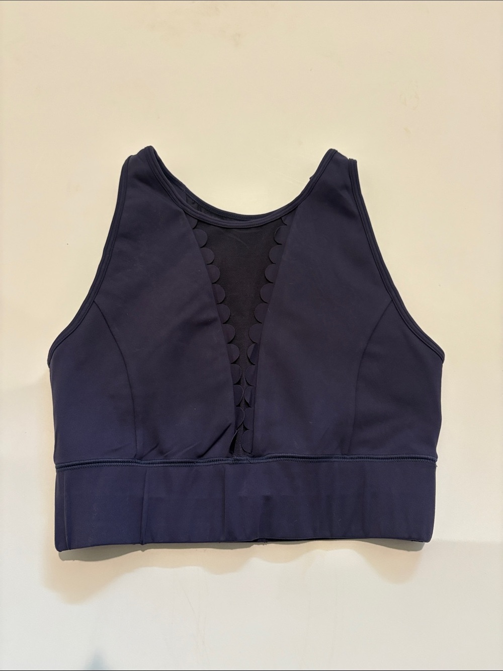 Navy Scallop Illusion V-Front Sports Bra